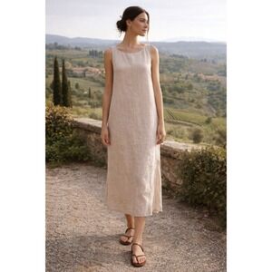 120% Lino Linen Sleeveless Maxi Dress Size 46 or US Size 10